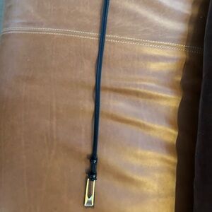 H&M Black Leather Necklace with Gold Buckle